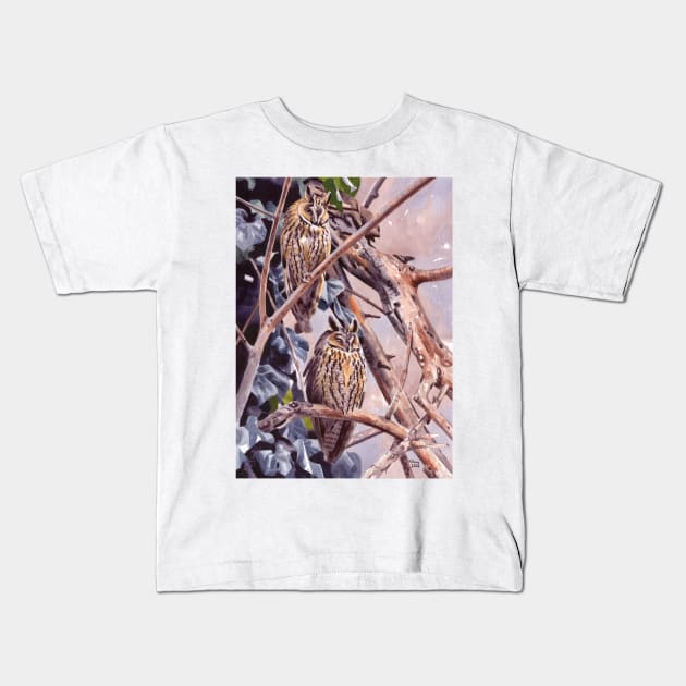 Long-eared Owl watercolour Kids T-Shirt by kokayart